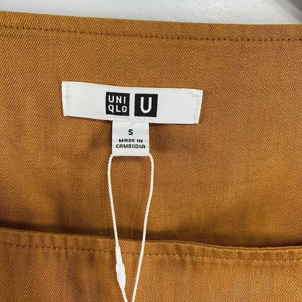 Uniqlo U Dress Womens Small Orange Denim Long Sleeve Drawstring Cotton Pockets